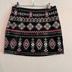 Miami‎ Embroidered Floral Black Mini Skirt Size Small